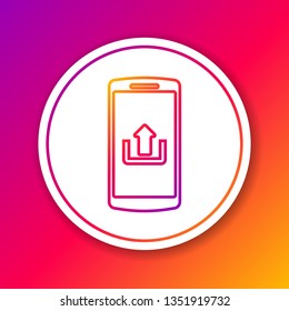 Color Smartphone with upload line icon isolated on color background. Circle white button. Vector Illustration