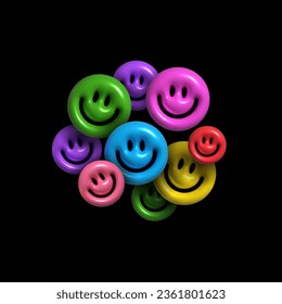 Color smiles inflatable. Inflated 3D emoji smiles with the plasticine effect. Vector illustration