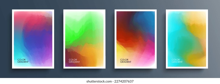 Humo de color. Conjunto de fondos multicolores con ondas de gradientes de color abstracto. Colección de plantillas de color brillante para portadas, carteles y volantes. Ilustración vectorial.