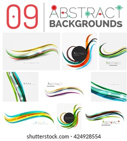 Olas suaves de color, elementos de identidad abstractos, varios colores, diseño de línea. Plantillas de espacio infinito con texto de ejemplo. Elementos de diseño de tarjetas de presentación e identidad