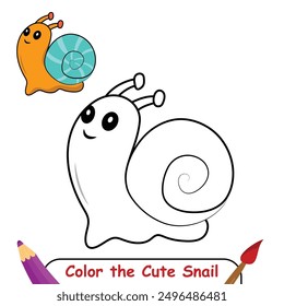 Color the Snail drawing illustration. coloring book for kids. Snail coloring page. vector illustration