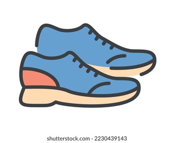 Color sneakers icon. Sports shoes for running and training in gym, inventory for workout. Sticker for social networks and messengers. Active lifestyle symbol. Cartoon flat vector illustration