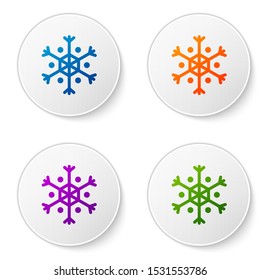 Color Snowflake icon isolated on white background. Set icons in circle buttons. Vector Illustration