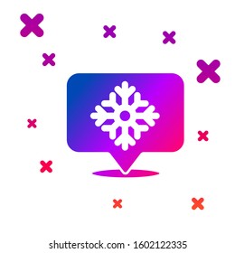 Color Snowflake with speech bubble icon isolated on white background. Merry Christmas and Happy New Year. Gradient random dynamic shapes. Vector Illustration