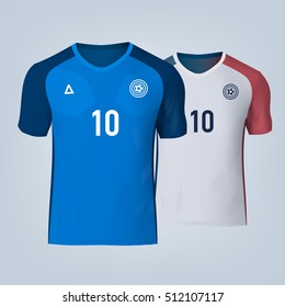 Color soccer T-shirts of France. Football team equipment