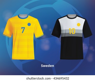 Color soccer T-shirts of Sweden. Football team equipment

