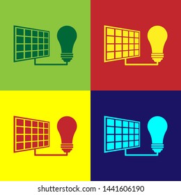 Color Solar energy panel and light bulb icon isolated on color backgrounds. Vector Illustration