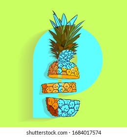 Color and solid pineapple. Exotic fruit
