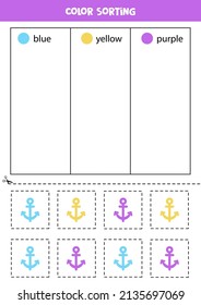 Ordenación de colores para los niños. Ordenar los delimitadores por colores. Hoja de trabajo educativa.