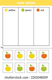 Color Sorting For Kids. Sort Apples By Colors. Educational Worksheet.