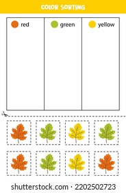 Color Sorting For Kids. Sort Autumn Leaves By Colors. Educational Worksheet.