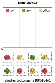 Color Sorting For Kids. Sort Balls Of Yarns By Colors. Educational Worksheet.