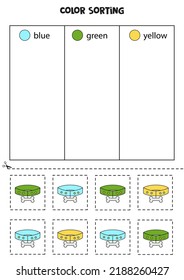 Color Sorting For Kids. Sort Dog Collars By Colors. Educational Worksheet.