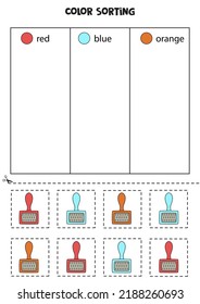 Color Sorting For Kids. Sort Grooming Combs By Colors. Educational Worksheet.