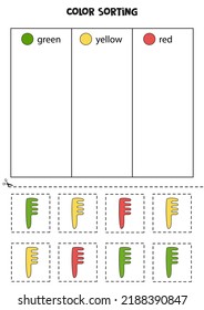 Color Sorting For Kids. Sort Grooming Combs By Colors. Educational Worksheet.