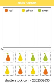 Color Sorting For Kids. Sort Pears By Colors. Educational Worksheet.