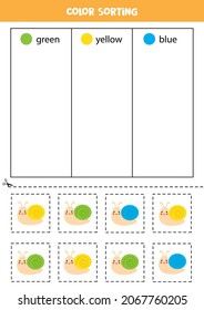 Ordenación de colores para los niños. Ordenar caracoles por colores. Hoja de trabajo educativa.