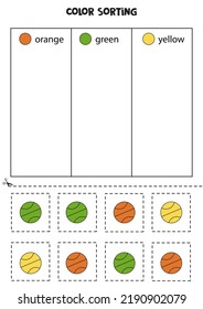 Color Sorting For Kids. Sort Tennis Balls By Colors. Educational Worksheet.