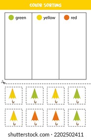 Color Sorting For Kids. Sort Umbrellas By Colors. Educational Worksheet.