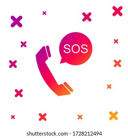 Color SOS call icon isolated on white background. 911, emergency, help, warning, alarm. Gradient random dynamic shapes. Vector Illustration