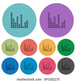 Color sound bars flat icon set on round background.