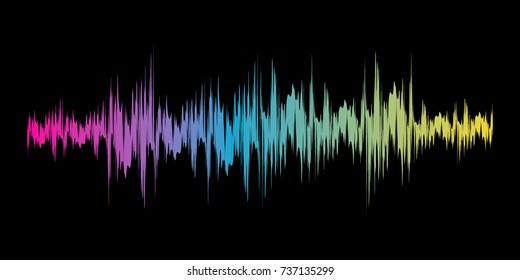Color sound wave sign on black background. Vector illustration. Colorful musical bar showing volume