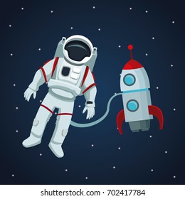 color space landscape background with astronaut and rocket