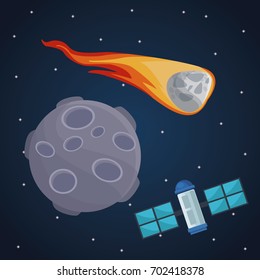 color space landscape background with moon and meteor with satellite