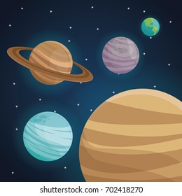 color space landscape background with view planets in solar system