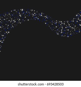 The color sparkles against a black background. Blue shine background. Luxurious starry night design. Well suited for posters, banners, advertisements, cards, web pages, parties or discographies