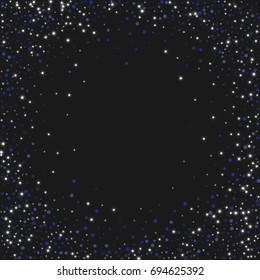 The color sparkles against a black background. Blue shine background. Luxurious starry night design. Well suited for posters, banners, advertisements, cards, web pages, parties or discographies