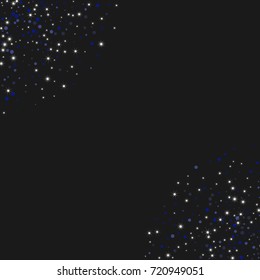 The color sparkles against a black background. Blue shine background. Luxurious starry night design. Well suited for posters, banners, advertisements, cards, web pages, parties or discographies