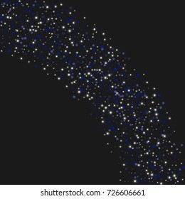 The color sparkles against a black background. Blue shine background. Luxurious starry night design. Well suited for posters, banners, advertisements, cards, web pages, parties or discographies