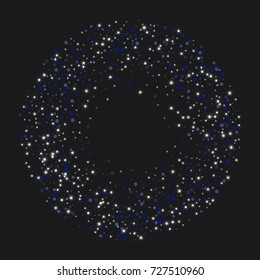 The color sparkles against a black background. Blue shine background. Luxurious starry night design. Well suited for posters, banners, advertisements, cards, web pages, parties or discographies