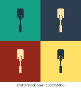 Color Spatula icon isolated on color background. Kitchen spatula icon. BBQ spatula sign. Barbecue and grill tool. Vintage style drawing. Vector Illustration