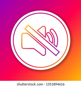 Color Speaker mute line icon isolated on color background. No sound icon. Volume Off symbol. Circle white button. Vector Illustration