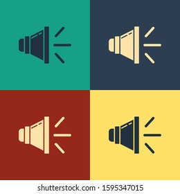Color Speaker volume, audio voice sound symbol, media music icon isolated on color background. Vintage style drawing. Vector Illustration