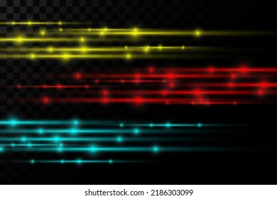 Color special effect, horizontal line light rays. On a transparent background.