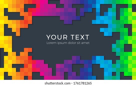 Color spectrum abstract pixel background illustration. Seamless colorful squares background with shadows and empty space for text.