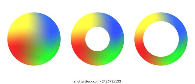 Color spectrum gradient set in circle disk forms, color hues wheel in graduation - vector