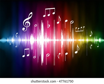 Color Spectrum Pulse with Musical Notes Original Vector Illustration