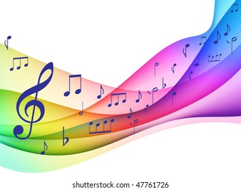 Color Spectrum wave with Musical Notes Original Vector Illustration