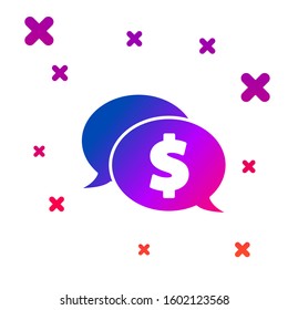 Color Speech bubble with dollar icon isolated on white background. Badge for price. Sale with dollar symbol. Promo tag discount. Gradient random dynamic shapes. Vector Illustration