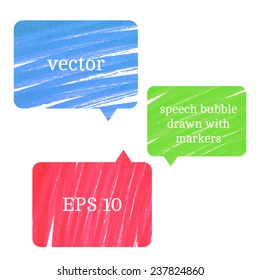 Color speech bubble drawn with markers, vector background
