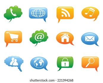 color speech bubble with internet icons