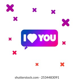 Color Speech bubble with text I love you icon isolated on white background. 8 March. International Happy Women Day. Gradient random dynamic shapes. Vector Illustration