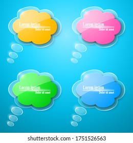 Color speech bubble vector set. Realistic cloud text banner on glass icons.  Business infographics.