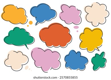 Color speech bubbles outline with line. Speech bubbles stickers set. Collection of colorful speech balloon pop art icon pack. 