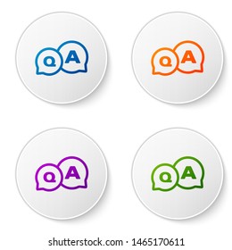 Color Speech bubbles with Question and Answer icon isolated on white background. Q and A symbol. FAQ sign. Chat speech bubble and chart. Set icons in circle buttons. Vector Illustration