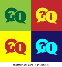 Color Speech bubbles with Question and Exclamation icon isolated on color background. FAQ sign. Copy files, chat speech bubble and chart.  Vector Illustration
